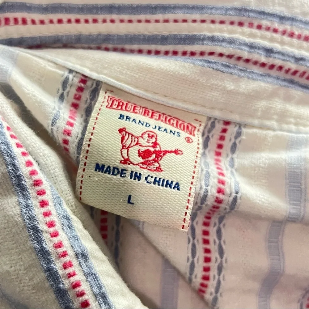 True Religion Lightweight Snap Button Striped Shirt Large